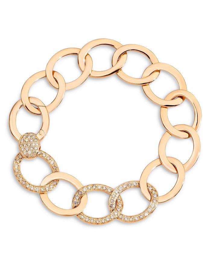 Shop Pomellato 18k Rose Gold Brera Brown Diamond Chain Link Bracelet In Brown/rose Gold