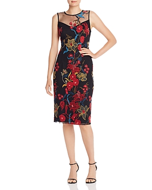 Adrianna Papell Illusion Neck Floral-Embroidered Sheath Dress In Black ...