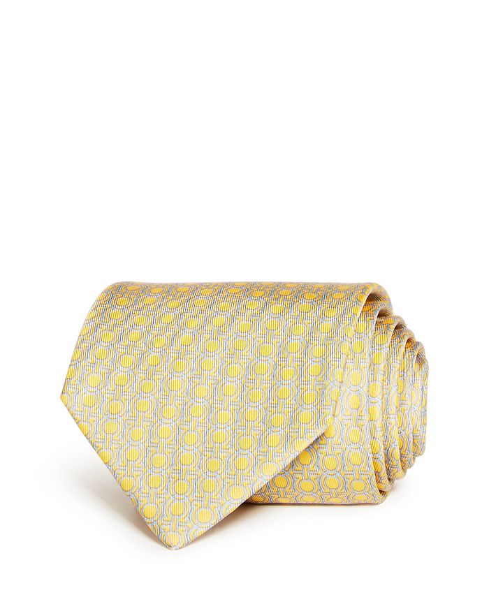 Ferragamo Icona Gancini Classic Silk Tie In Yellow
