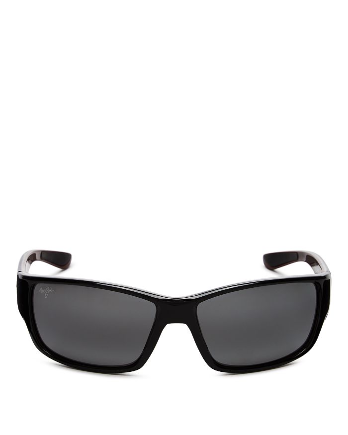 Maui Jim Unisex Local Kine Polarized Rectangular Sunglasses, 61mm In Shiny Black/gray/maroon/neutral Gray Gradient Polarized