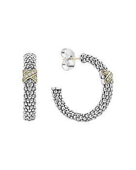 LAGOS - Sterling Silver & 18K Yellow Gold Embrace Diamond Hoop Earrings