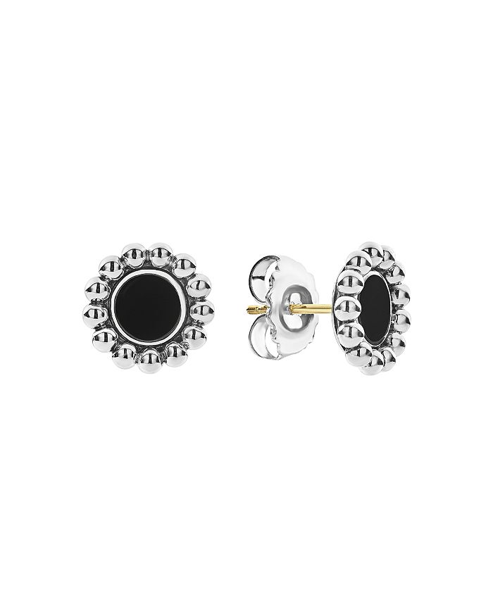 Shop Lagos Sterling Silver Maya Black Onyx Stud Earrings In Black/multi