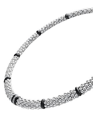 Sterling Silver Black Caviar Diamond & Ceramic Station Necklace, 16"