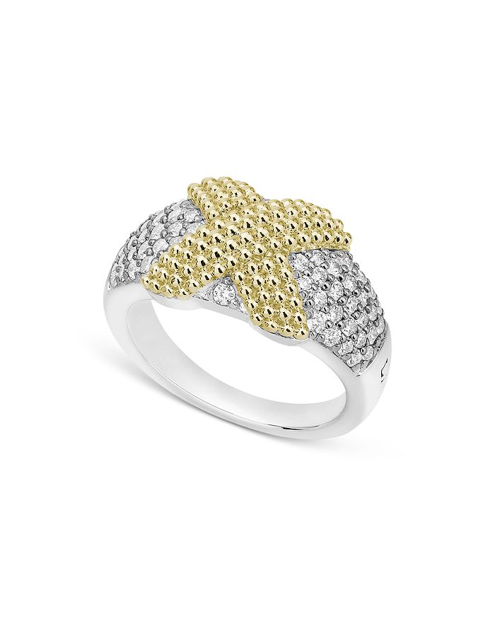 LAGOS STERLING SILVER & 18K YELLOW GOLD CAVIAR LUX PAVE DIAMOND RING,02-80671-DD7
