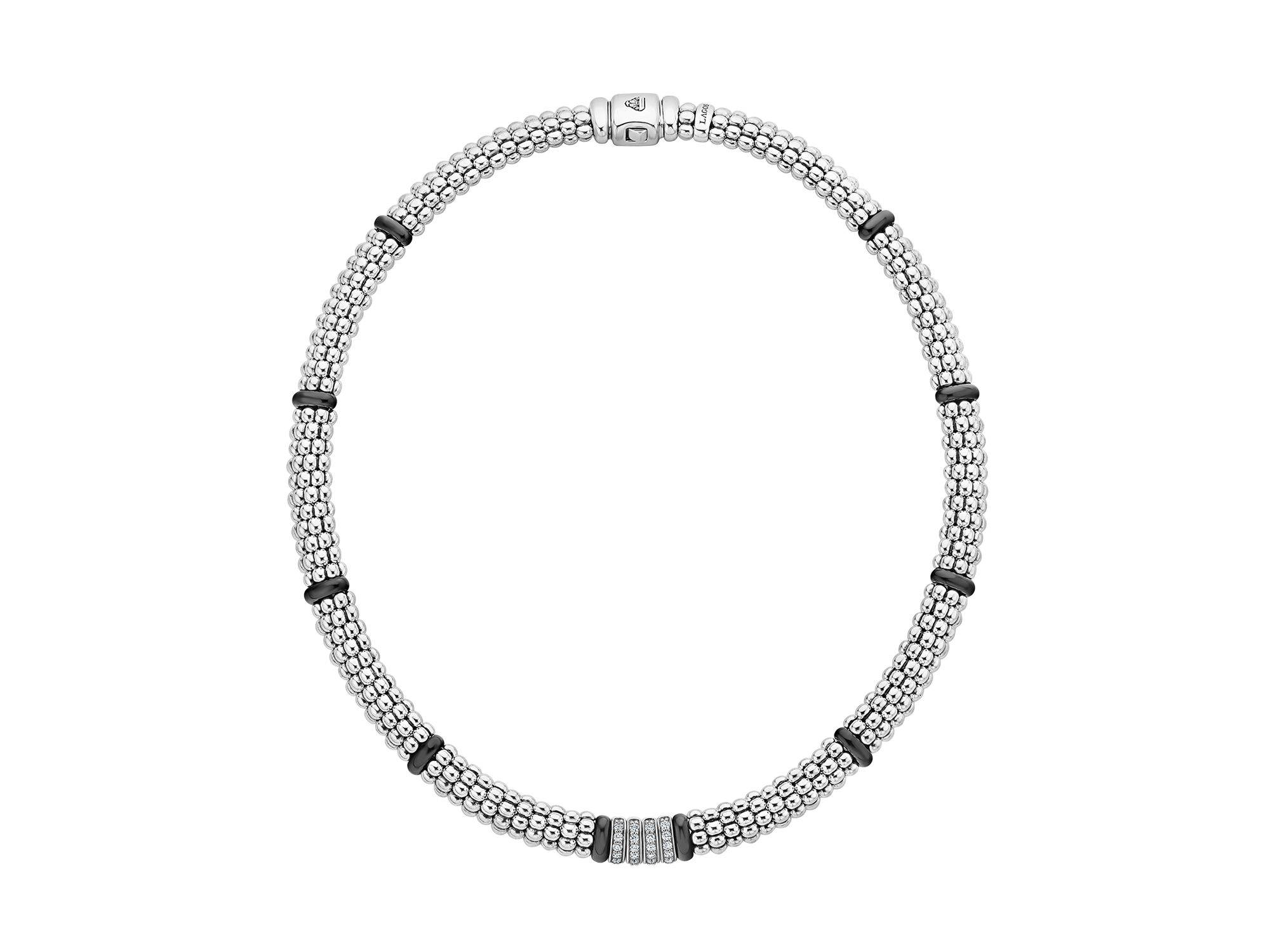Sterling Silver Black Caviar Diamond & Ceramic Station Necklace, 16" — Image 5