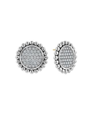 Sterling Silver Caviar Spark Diamond Clip-On Stud Earrings