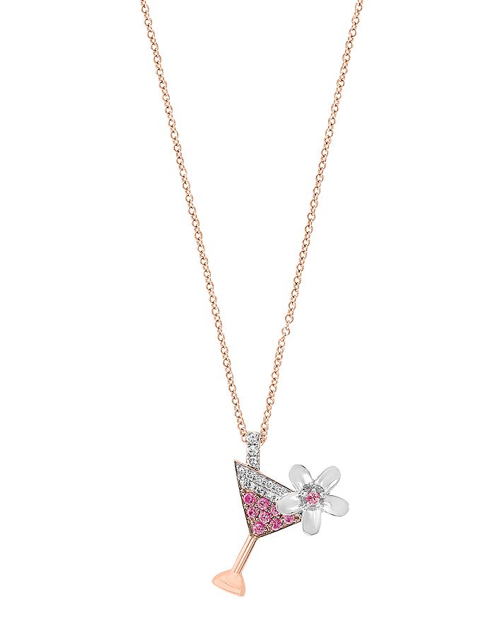Bloomingdale's Pink Sapphire & Diamond Martini Necklace In 14k Rose & White Gold, 18 - 100% Exclusive In Pink/multi