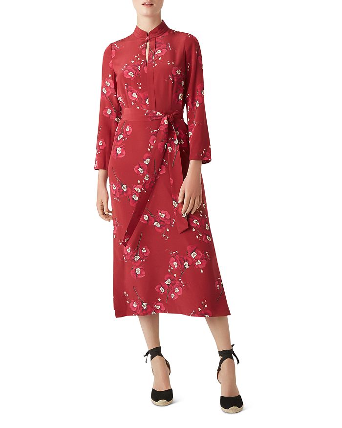 HOBBS LONDON MARGOT FLORAL SILK MIDI DRESS 021952423642L00