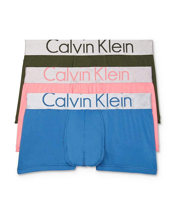 Calvin Klein Steel Low Rise Trunks, Pack Of 3 In Blue/pomelo/duffle Bag