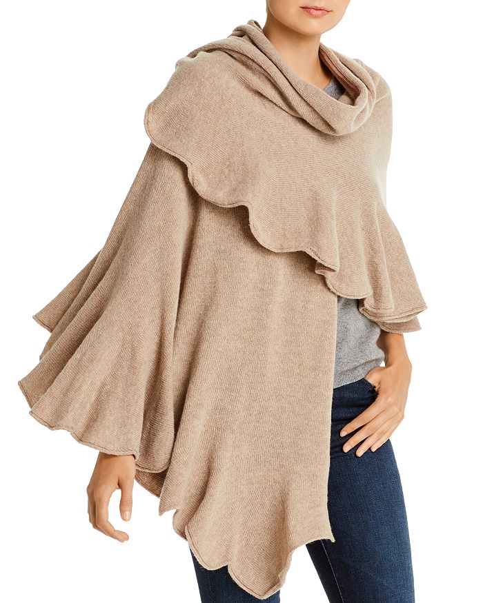 Lane D'olimpia Scalloped Knit Wrap In Taupe