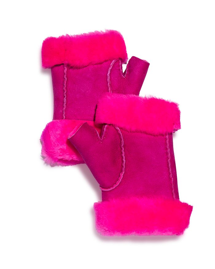 Maison Fabre Shearling Fingerless Gloves In Pink Fluorescent