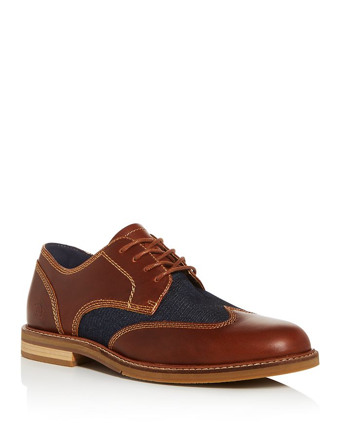 ORIGINAL PENGUIN MEN'S SHELDON LEATHER & DENIM WINGTIP OXFORDS OP100904M