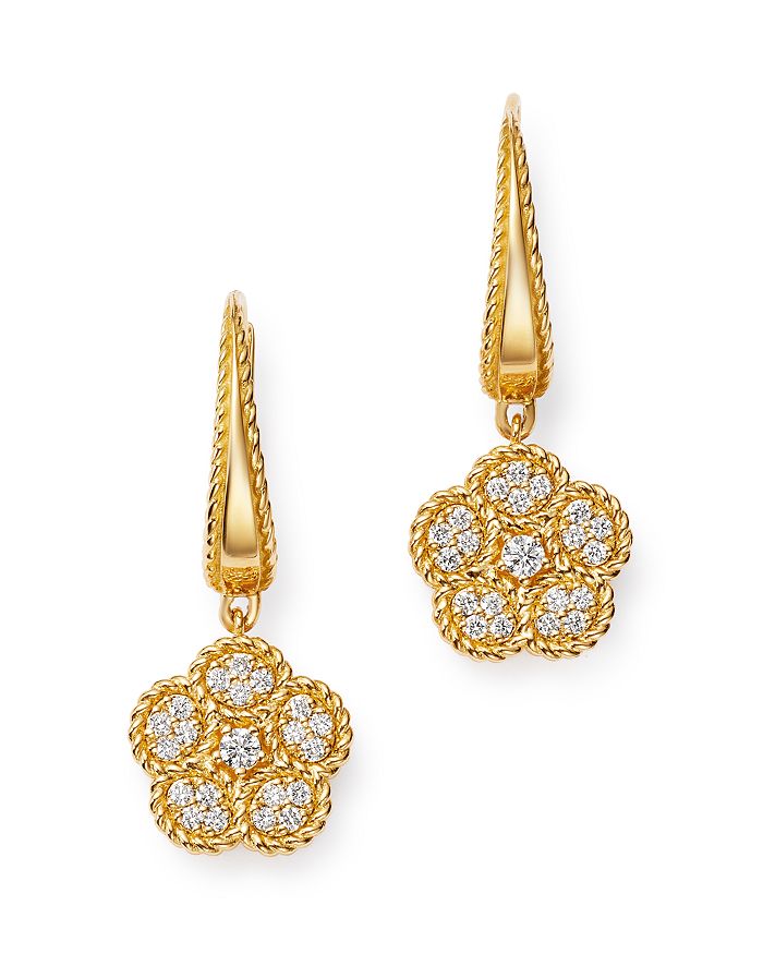 Roberto Coin 18K Yellow Gold Daisy Diamond Drop Earrings - 100% ...