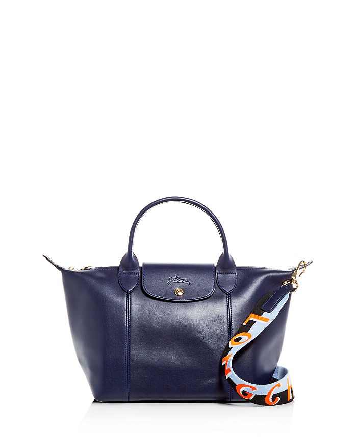 Longchamp Le Pliage Small Leather Shoulder Bag In Navy/pale Gold ModeSens