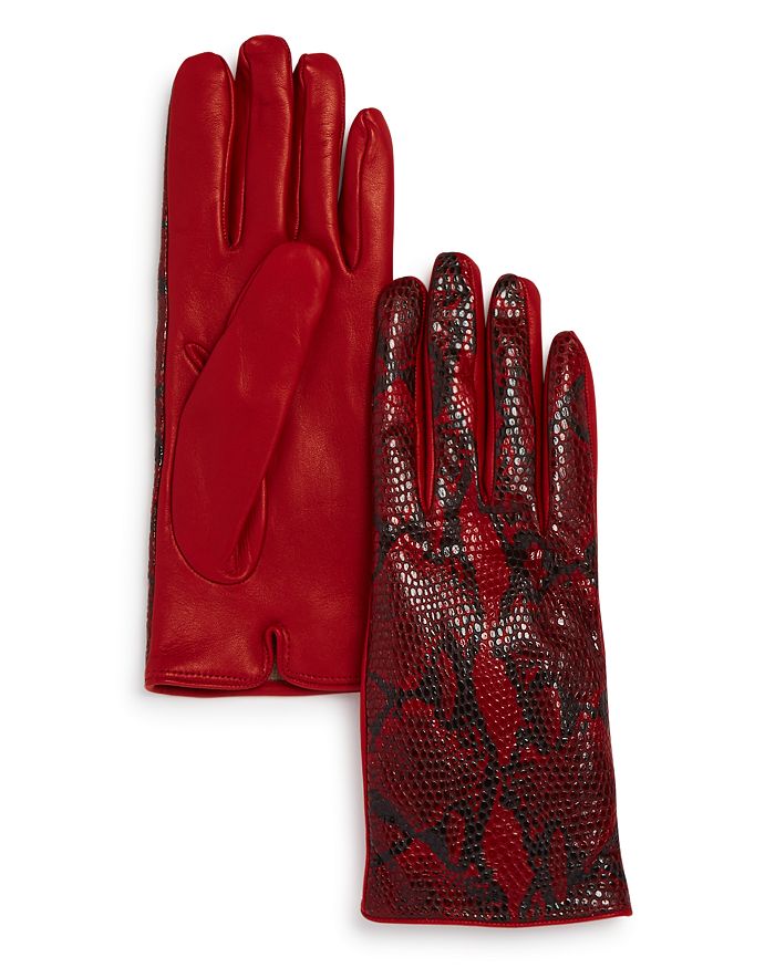 Bloomingdale's Python Printed Leather Gloves - 100% Exclusive In Red Python