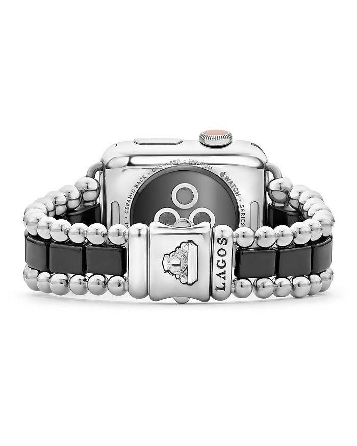 Shop Lagos Smart Caviar Black Ceramic Apple Watch Bracelet, 38-44mm In Black/silver