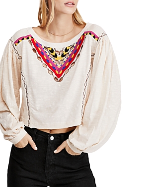 FREE PEOPLE HAND ME DOWN EMBROIDERED CROPPED TOP,OB993143