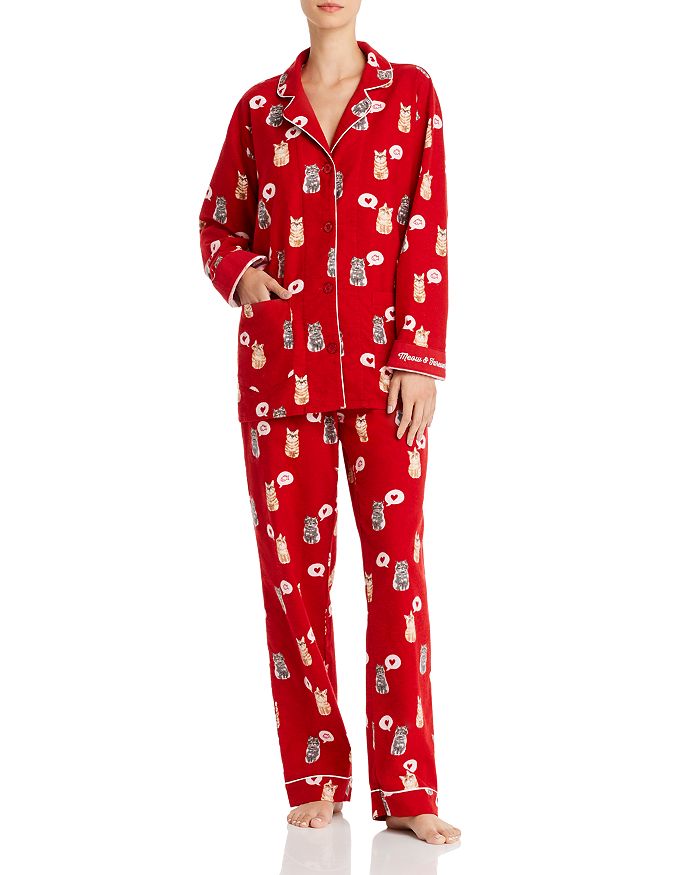 Pj Salvage Printed Flannel Pajama Set In Meow And Furever