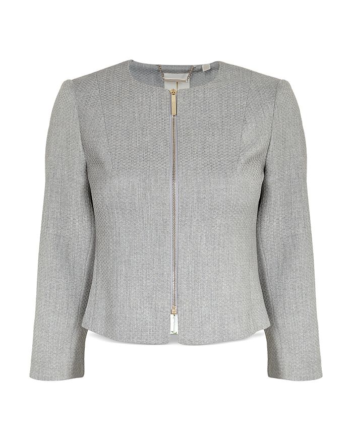 Ted Baker Micah Cropped Textured Zip-front Blazer In Light Gray | ModeSens