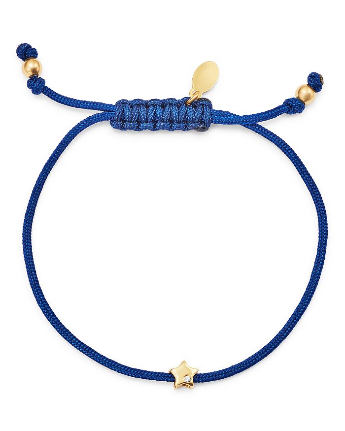 Zoe Lev 14k Yellow Gold Star Fortune Cord Bracelet With Diamond In Gold/blue