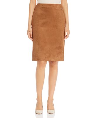 brown faux suede pencil skirt