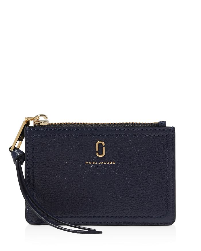 Marc Jacobs Top Zip Small Leather Wallet In Navy/gold