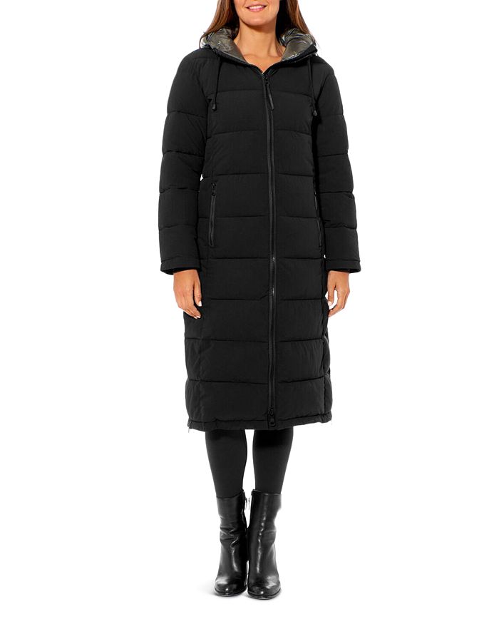 Vince Camuto Contrast Hood Maxi Puffer Coat In Black/charcoal