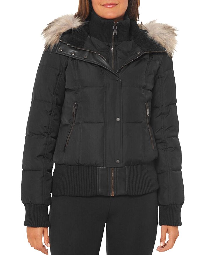 VINCE CAMUTO Faux Shearling Lined Hood Bomber Coat | Bloomingdale's