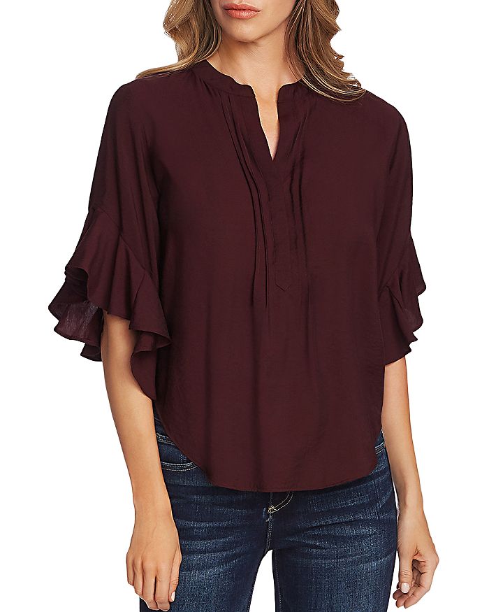 Vince Camuto Pintucked Flutter-sleeve Blouse In Port