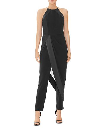 HALSTON Crêpe Georgette High Neck Jumpsuit with Skirt Overlay ...