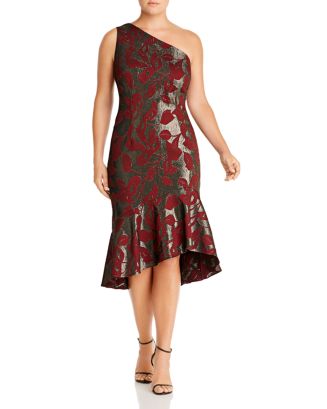 Adrianna Papell Plus Metallic Jacquard One-Shoulder Dress | Bloomingdale's