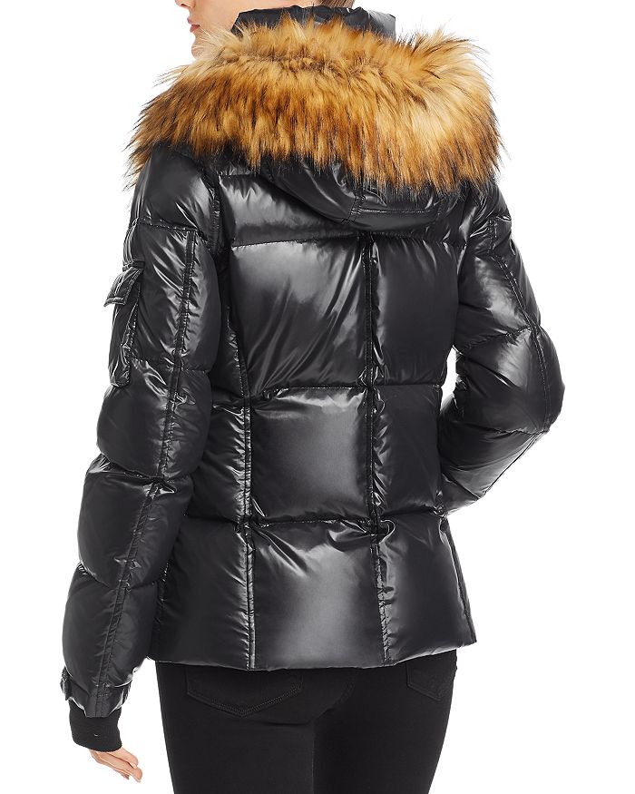 Aqua Faux Fur trim Glossy Short Puffer Coat 100 Exclusive In