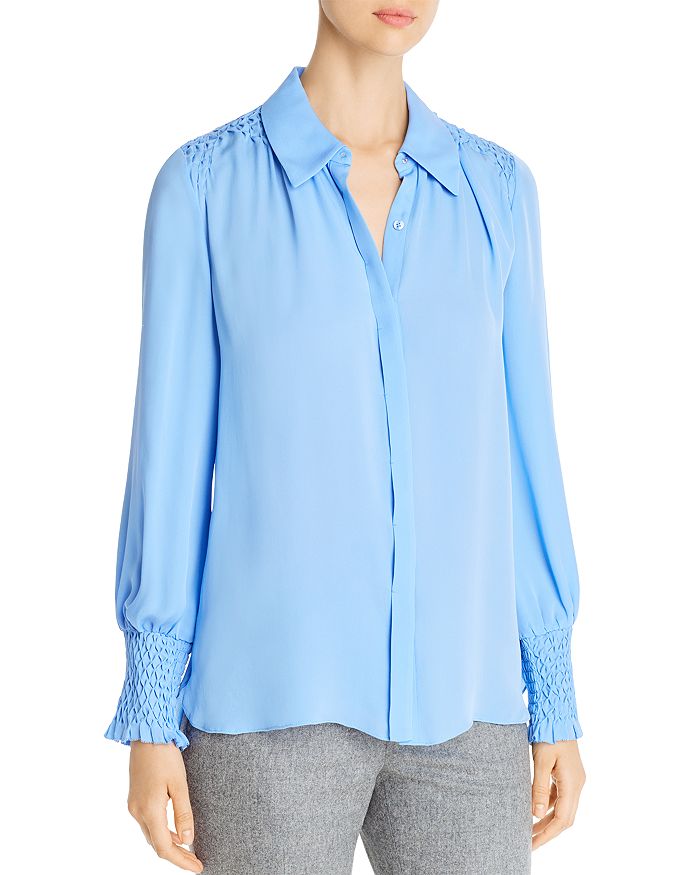 Elie Tahari Shayna Smocked Silk Blouse | Bloomingdale's
