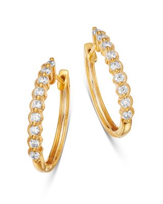 Bloomingdale's Fine Collection Diamond Milgrain Oval Hoop Earrings in 14K Yellow Gold, 0.50 ct. t. w. - Exclusive