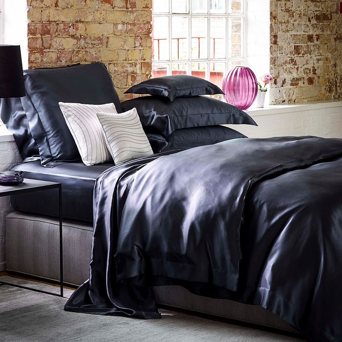 Gingerlily Silk Solid Duvet Cover, Queen In Charcoal