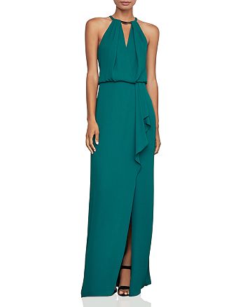 BCBGMAXAZRIA High-Neck Sleeveless Pleated Gown | Bloomingdale's