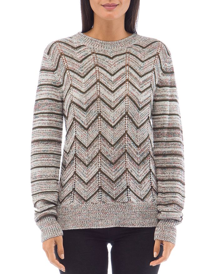 B Collection By Bobeau Crewneck Chevron Sweater In Olive Mix