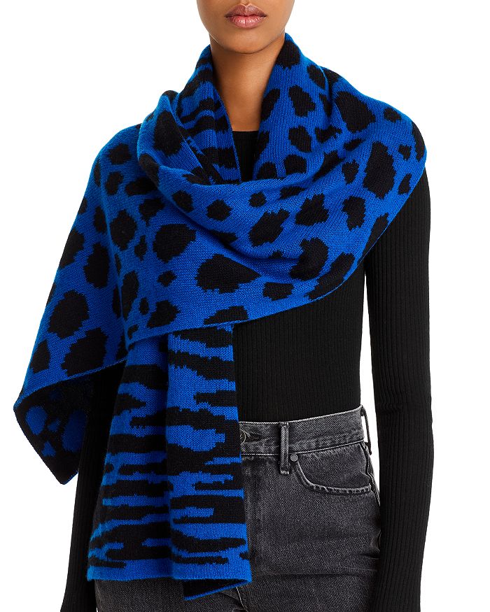 Aqua Mixed Animal Print Cashmere Scarf - 100% Exclusive In Blue/black