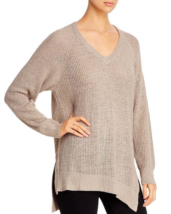 Elan Asymmetric Side-slit Sweater In Taupe