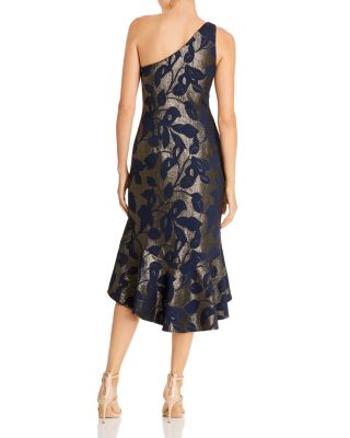Adrianna Papell Metallic Jacquard One-Shoulder Midi Dress | Bloomingdale's