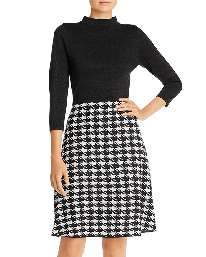 Nanette Nanette Lepore Houndstooth Combo Fit And Flare Dress