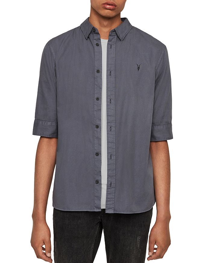 Allsaints Redondo Half Sleeve Slim Fit Button-down Shirt In Ash Blue