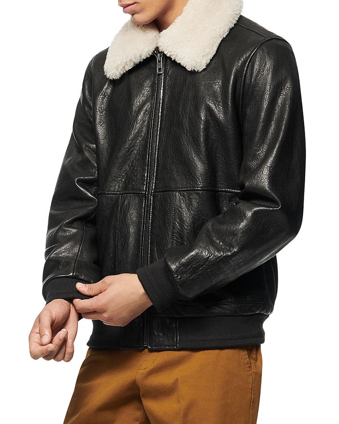 ANDREW MARC SHEARLING COLLAR BOMBER JACKET,AM9A2309
