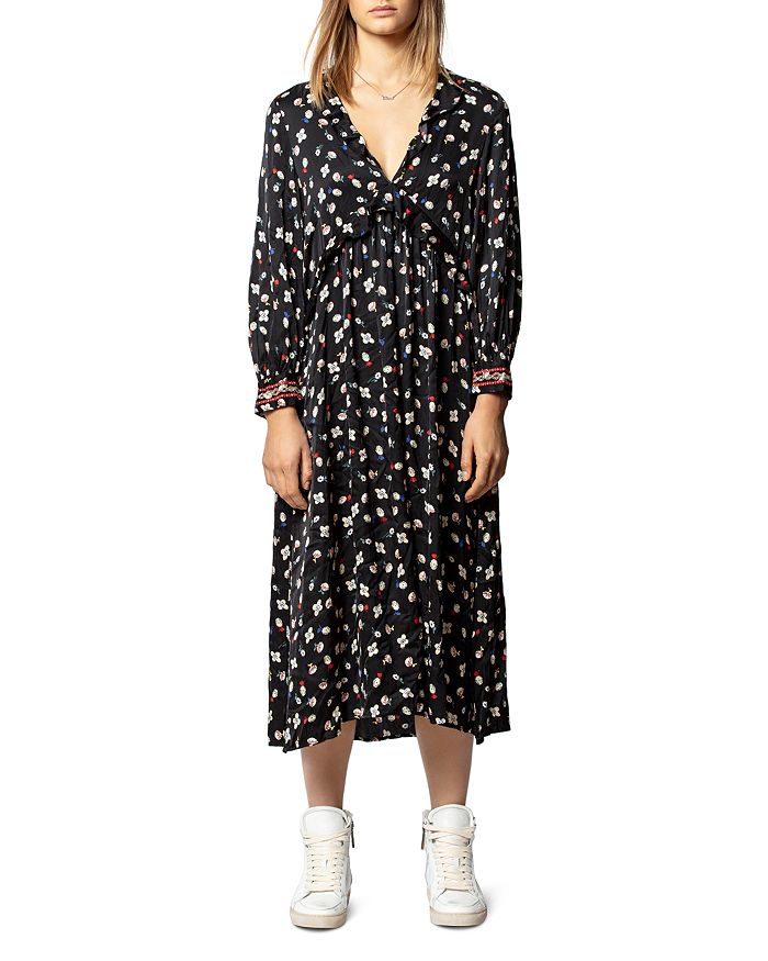 Zadig & Voltaire Reacty Ruffled Floral Midi Dress In Noir