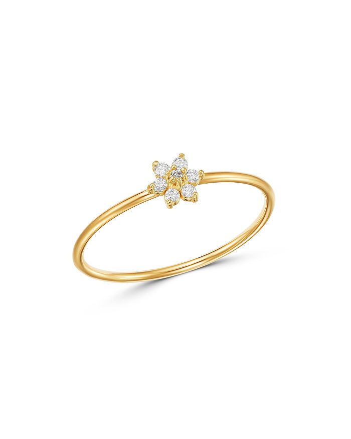 Zoë Chicco 14k Yellow Gold Prong Diamonds Tiny Diamond Flower Ring In White/gold