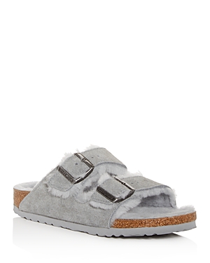 Birkenstock Women's Arizona Shearling Slide Sandals In Gray