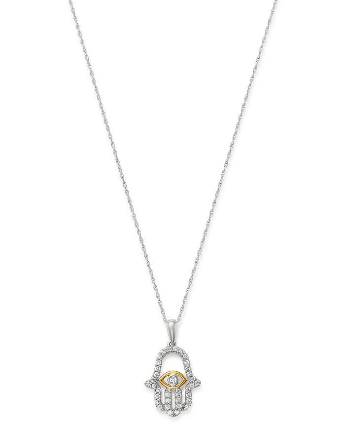 Bloomingdale's Diamond Hamsa Pendant Necklace In 14k Yellow & White Gold, 0.25 Ct. T.w. - 100% Exclusive In Gold/white