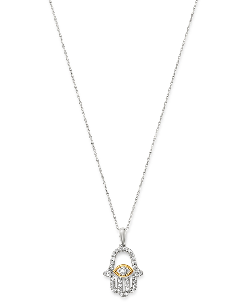 Bloomingdale's Fine Collection Diamond Hamsa Pendant Necklace in 14K Yellow & White Gold, 0.25 tcw