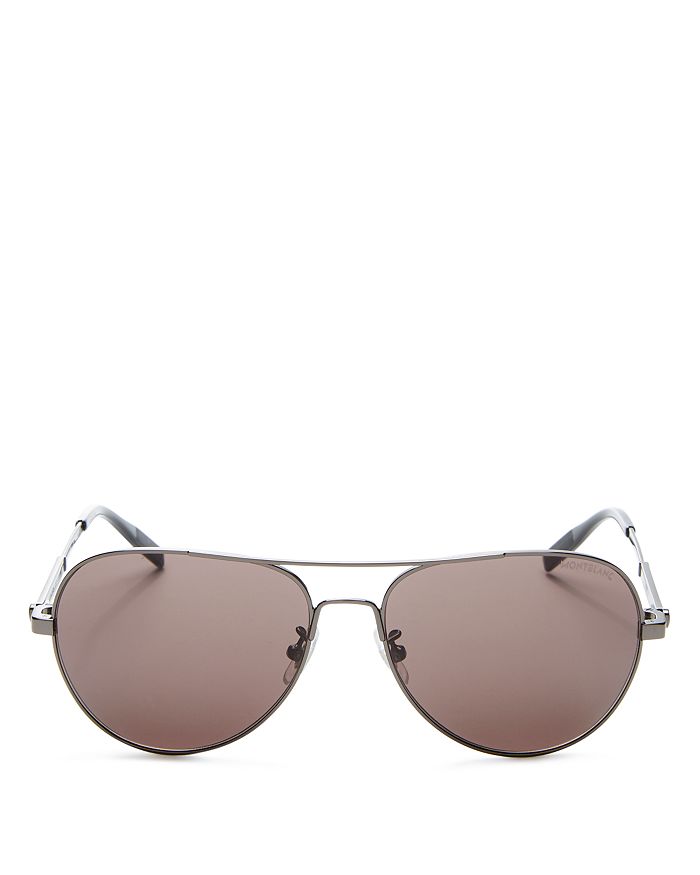 Montblanc Men's Brow Bar Aviator Sunglasses, 60mm In Shiny Dark Ruthenium/gray