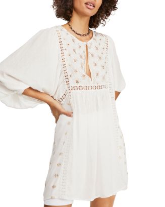 FREE outlet PEOPLE Charlotte Embroidered Swiss Dot Tunic/Dress in Ivory